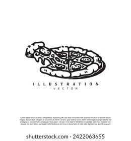 Vintage hand drawn melting pizza vector art illustration