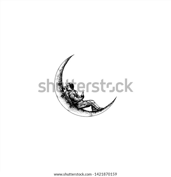 Vintage hand drawn moon\
symbol.