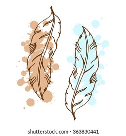 Vintage hand drawn native tribal boho feather