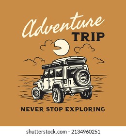 Vintage Hand Drawn Off Road Car Adventures Logo Label