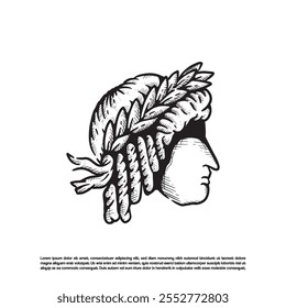 Vintage hand drawn old Greek god head vector illustration