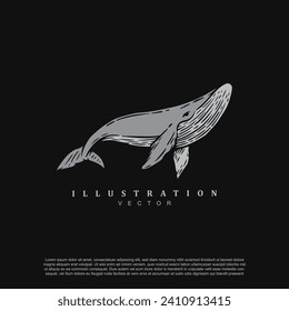 Vintage hand drawn orca mammal logo design isolated on black background