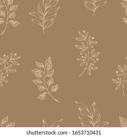 Patrón pintado a mano con hierbas lineales. diseño de decoración impecable. Hermoso arte de la moda, 10 ilustraciones vectoriales. Diseño decorativo para tejidos, tejidos, papel pintado, fondo