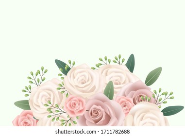 Vintage hand drawn realistic white pink rose vector illustration, wedding flower invitation, Valentine's Day, engagement, elegant postcard, card, natural plant.