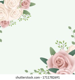 Vintage hand drawn realistic white pink rose vector illustration, wedding flower invitation, Valentine's Day, engagement, elegant postcard, card, natural plant.