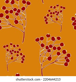 Vintage Hand Drawn Red Berry Seamless Repeat Pattern. Modern Botanical Print. Vector