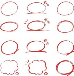 
Vintage Hand Drawn Red Circle Important Mark Vector Illustration Set