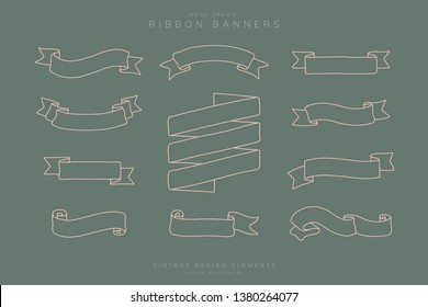 Vintage hand drawn ribbon banner collection vectors