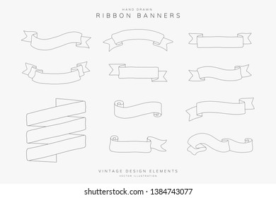 Vintage hand drawn ribbon banner collection vectors