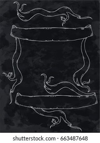 Vintage hand drawn ribbon banners vector collection. Set of folded ribbons in white over textured black background.