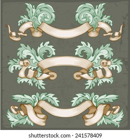 Vintage hand drawn ribbons, vector illustration. Copy space for your text. 