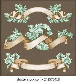 Vintage hand drawn ribbons, vector illustration. Copy space for your text. 