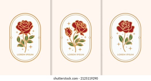 Vintage hand drawn rose flower feminine beauty aesthetic logo