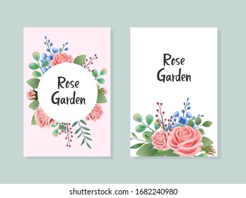 Vintage hand drawn rose invitation card, flower decoration vector illustration invitation, valentines day card, wedding decoration, nature plant leaves,