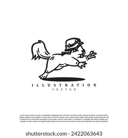 Vintage hand drawn running beaver wearing hat logo design vector illustration