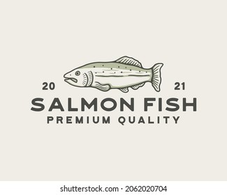 vintage hand drawn salmon fish logo vector