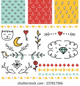 Vintage hand drawn scrapbook vector collection