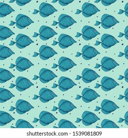 Vintage Hand drawn Seamless pattern with sea creatures. Sea life background. Decorative wallpaper
