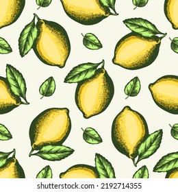 Vintage hand drawn seamless pattern with lemons. Vector background. 