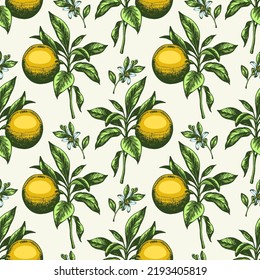 Vintage handgezeichnet nahtloses Muster mit orangefarbenem Ast. Vektorhintergrund. 