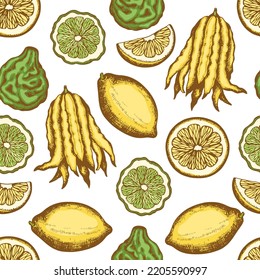Patrón inmaculado con cítricos dibujado a mano. Fondo vectorial. 