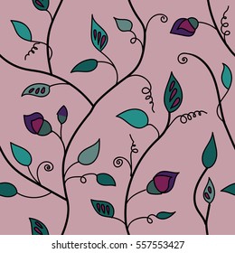 Vintage hand drawn seamless pattern. Leaf ornament