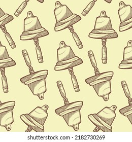 vintage hand drawn ship's bell line art seamless pattern