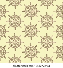 Vintage hand drawn ship's wheel line art Seamless pattern