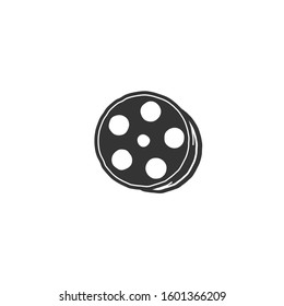 vintage hand drawn Silhouette negative film reel roll tapes for movie cinema video logo