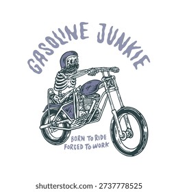 Vintage Hand Drawn Skeleton Riding Motorcycle Illustration