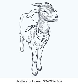 Vintage hand drawn sketch bandana goat