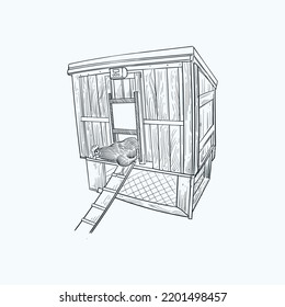 Vintage hand drawn sketch chicken coop