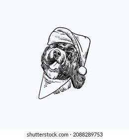 Vintage hand drawn sketch dog wear christmas costume