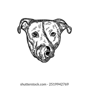 Vintage hand drawn sketch dog head sticking out tongue vector illustration isolated on white background.