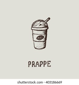 Vintage hand drawn sketch illustration coffee prappe for your design