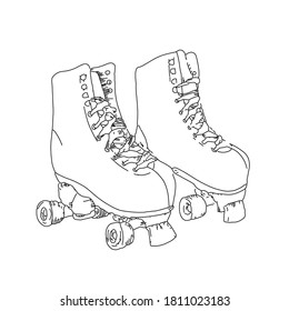 Vintage hand drawn sketch. Line drawing on a white background. Isolated layers. Roller skates vector con.