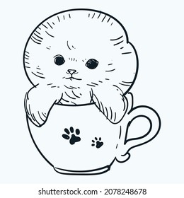 Vintage hand drawn sketch puppy in a cup
