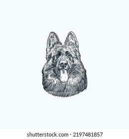 Vintage hand drawn sketch smile german shepherd dog head