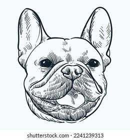 Vintage hand drawn sketch smile french bulldog head