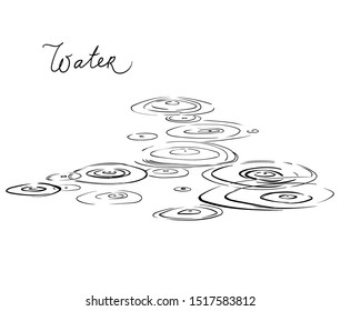 Vintage hand drawn sketch style circles on the water. Vector Ink drawing rain splash drops  on the river eps8 Abstract rainy weather on water surface. Drip liquid spot