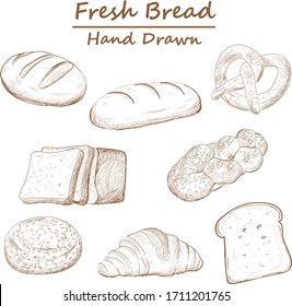 Vintage hand drawn sketch style bakery set. Bread vector hand drawn set.