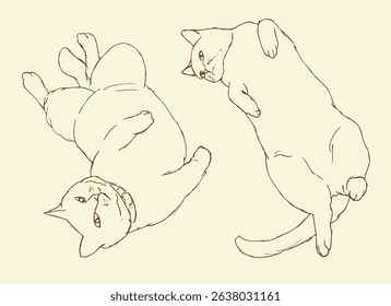 Vintage hand drawn sketch of two resting cats.