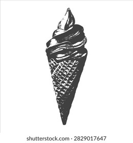 Vintage hand drawn soft serve ice cream cone sketch isolated with softserve illustration delicious