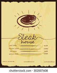 Vintage hand drawn steak menu vector