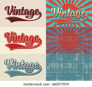 Vintage - handgezeichneter Text und Vektorhintergrund in verschiedenen Farben und Designs.