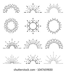 Vintage hand drawn sunburst explosion.  Light rays of burst. Decorative and design elements. Geometric shapes stars. Vector illustration