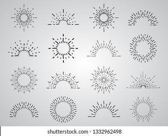 Vintage hand drawn sunburst explosion. Light rays of burst. Decorative and design elements. Geometric shapes stars. Vector illustration