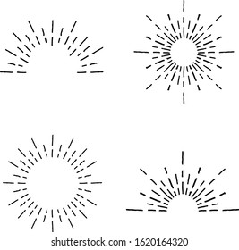 Vintage hand drawn sunburst explosion. Light rays of burst. Decorative and design elements. Geometric shapes stars. Vector illustration