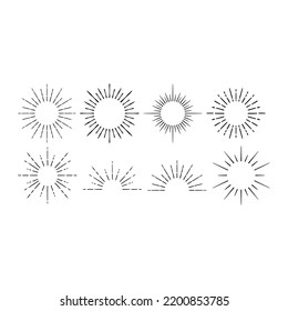 Vintage hand drawn Sunburst and fireworks vector design illustration