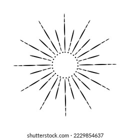 Vintage handgezeichnete Sonnenburst Vektorgrafik. Sonnenstrahlen lineare Silhouette einzeln.